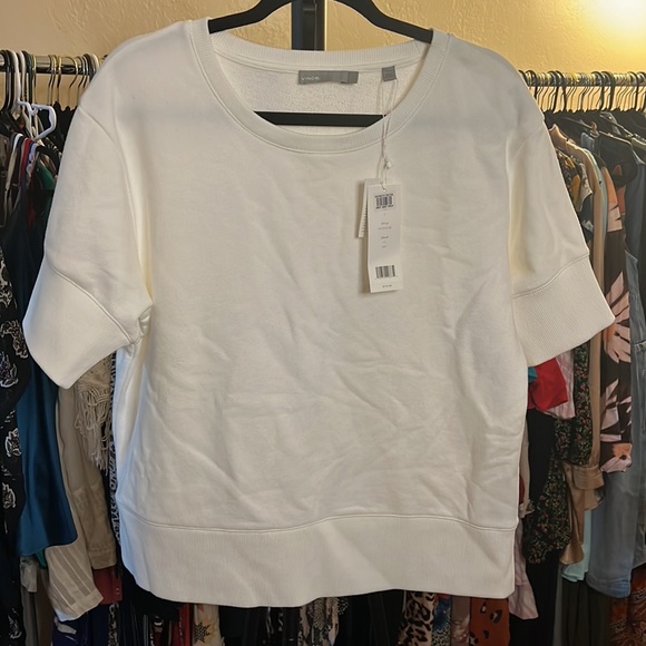 NWT Vince Short Sleeve Crop Short sleeve sweatshirt top in white - Picture 4 of 5
